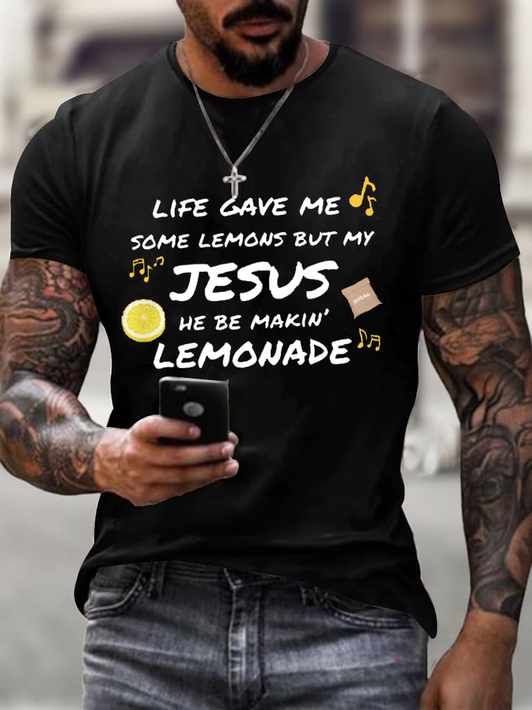 🔥Buy 3 Get 15% Off🔥Men's Life Gave Me Some Lemons, But My Jesus Turned Them Into Lemonade Faith Faith Printed  Shirt