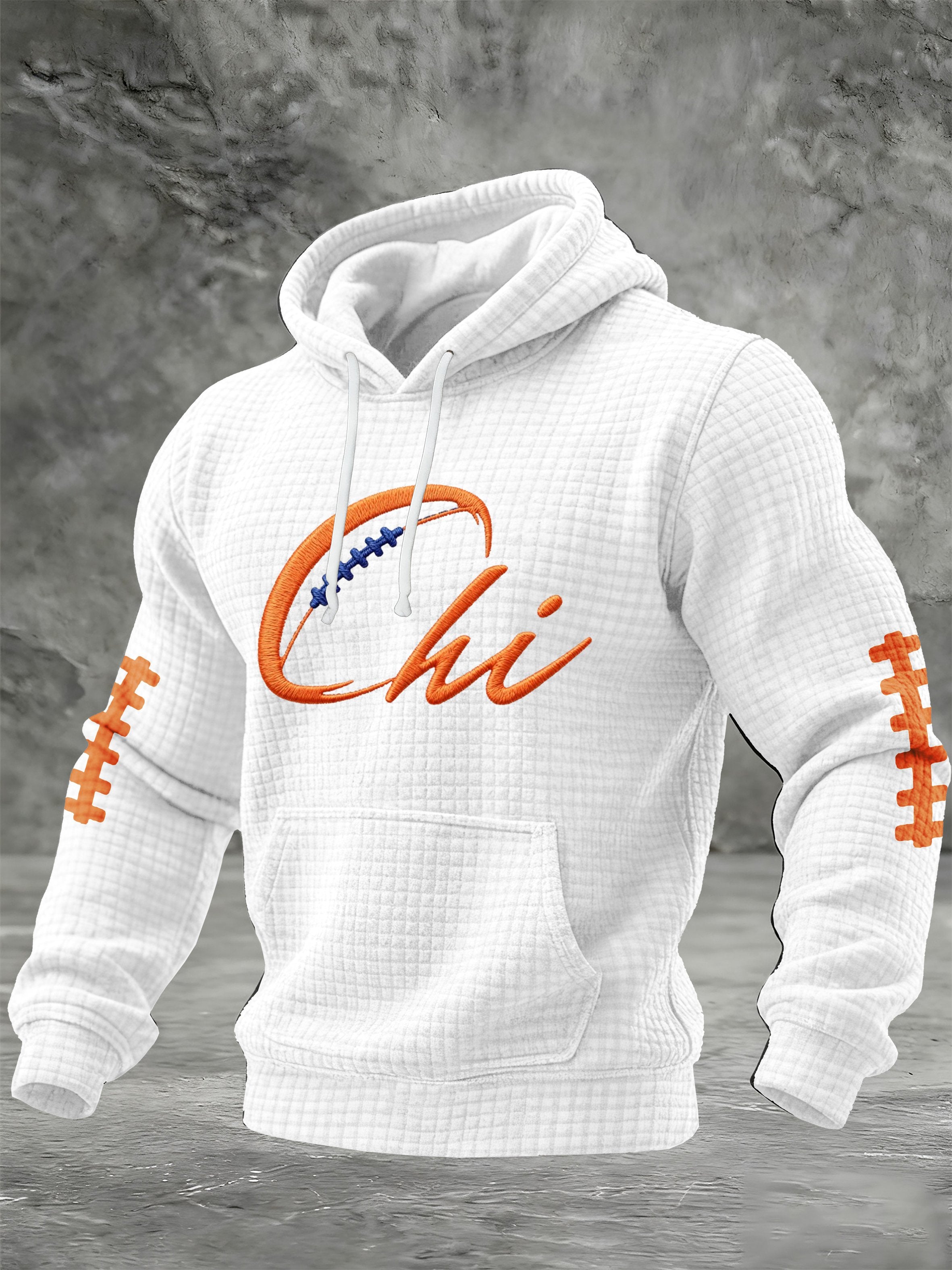 Men's Football Print Checkered Fabric Hooded Sweatshirt