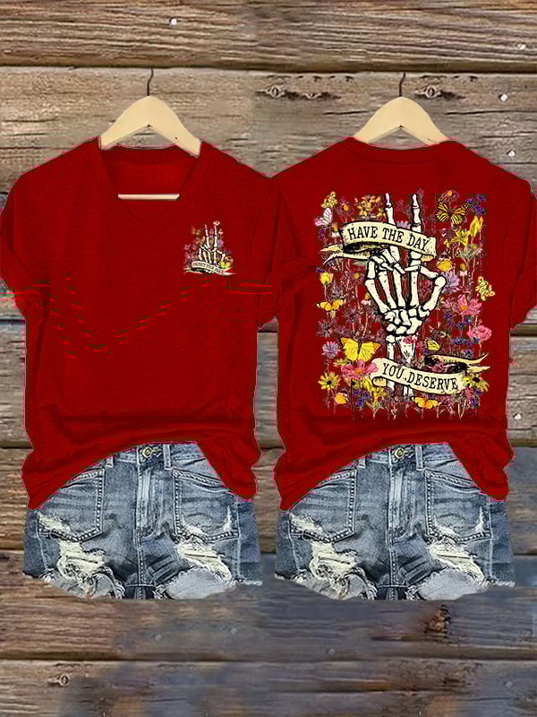 Women's Flower skull hand gesture Of WDNC Club We Do Not Care Menopause Perimenopause Print T-Shirt