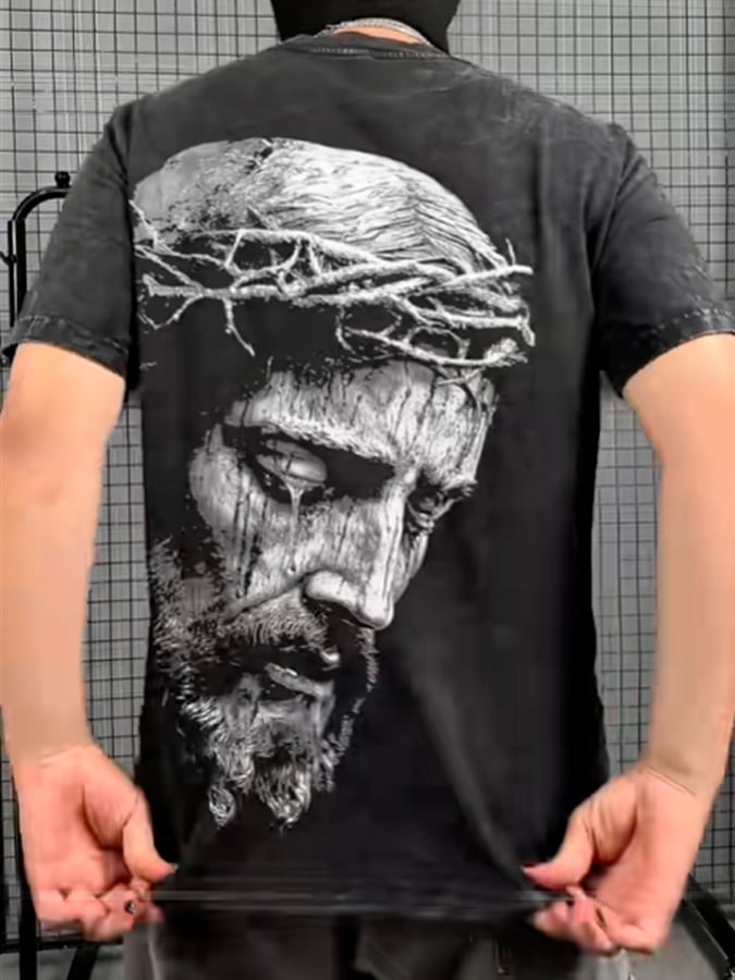 🔥Buy 3 Get 15% Off🔥Men's Faith Cross Print Crew Neck T-shirt