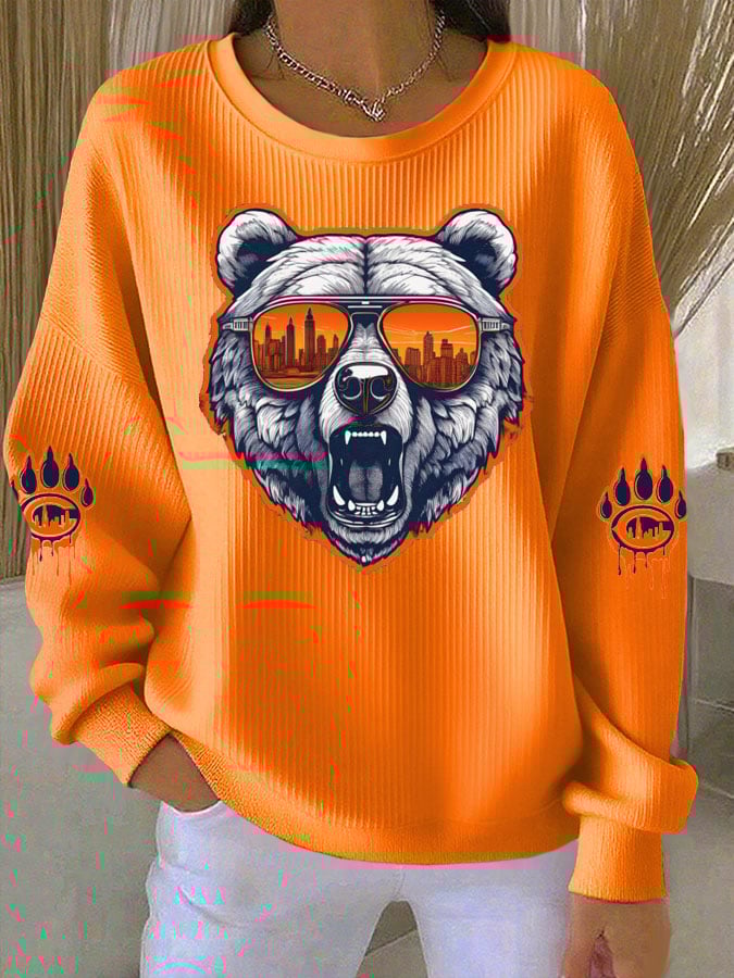 Women's Football Print Knitted Crew Neck Long Sleeve Top