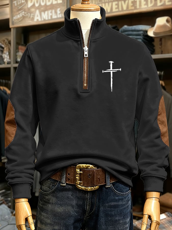 🔥Buy 3 Get 15% Off🔥Men's Vintage Faith Cross Print Casual Zip Sweatshirt