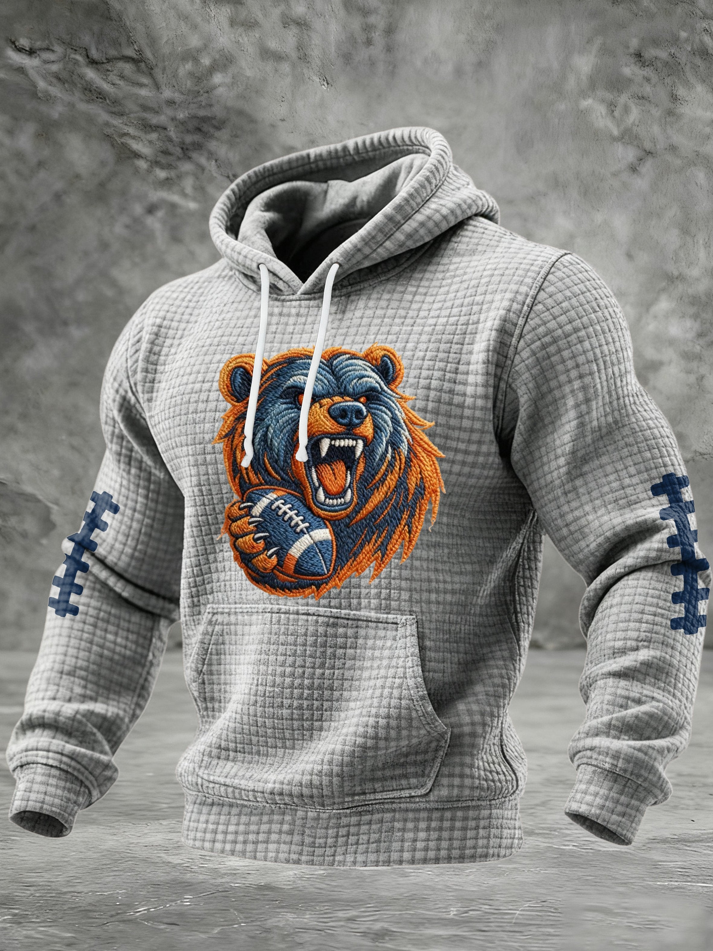 Men's Football Print Checkered Fabric Hooded Sweatshirt