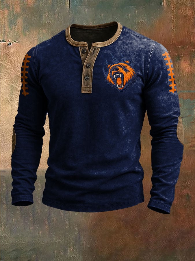Men's Football Print Henley Top