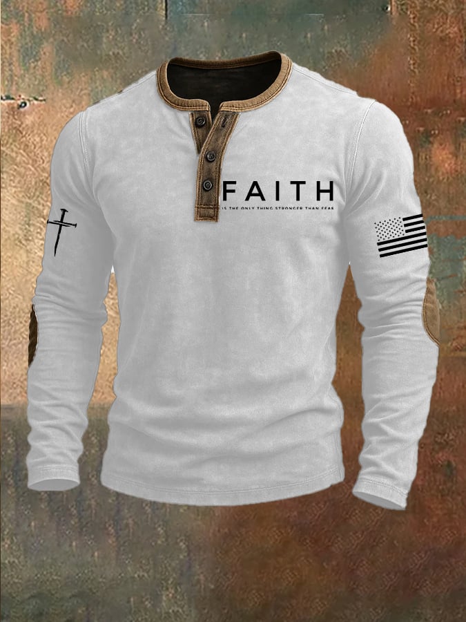 🔥Buy 3 Get 15% Off🔥Men'S Faith Print Casuasl Henley Collar Shirt