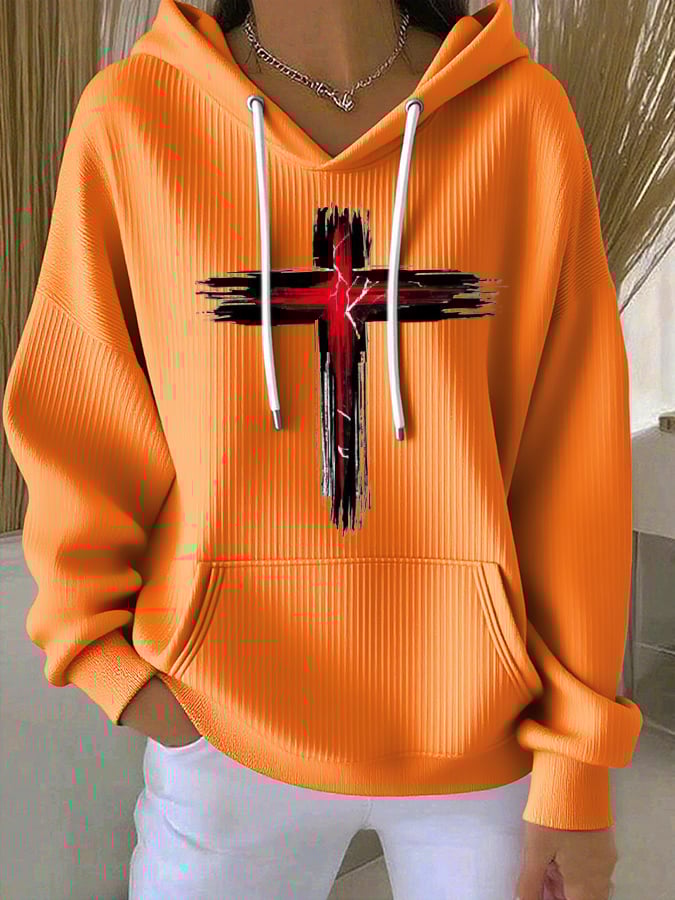 Women's Casual Simple Cross Textured Hoodie