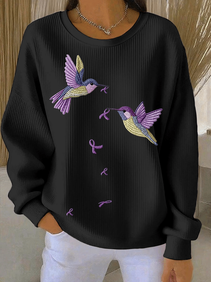 Women's Alzheimer's Awareness Art Hummingbird Purple Ribbon Print Sweatshirt