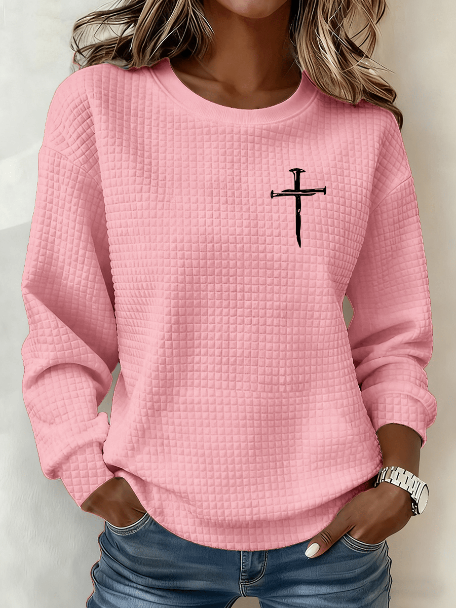 Women's Cross Crew Neck Waffle Sweatshirt
