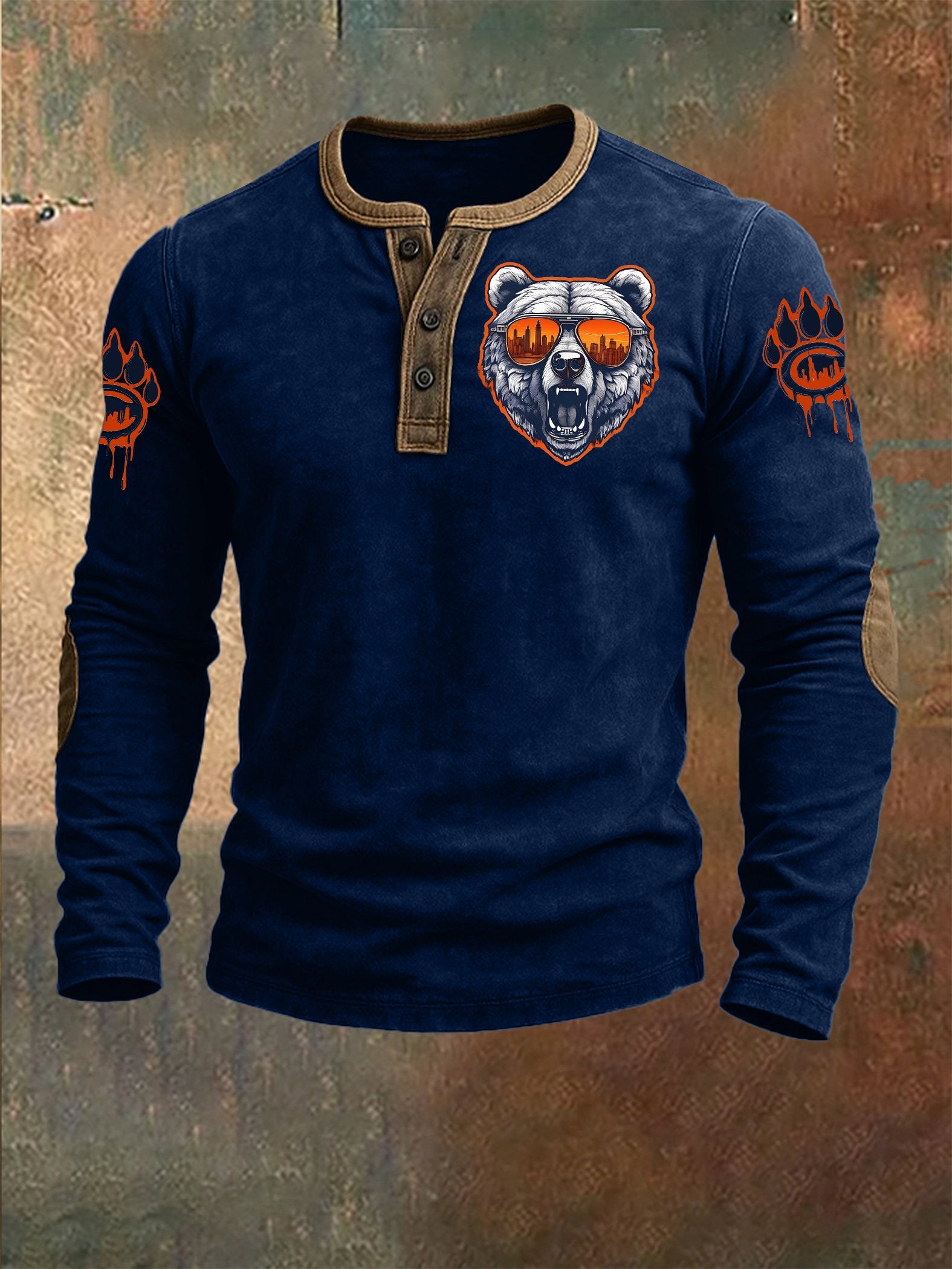 Men's Football Print Henley Top