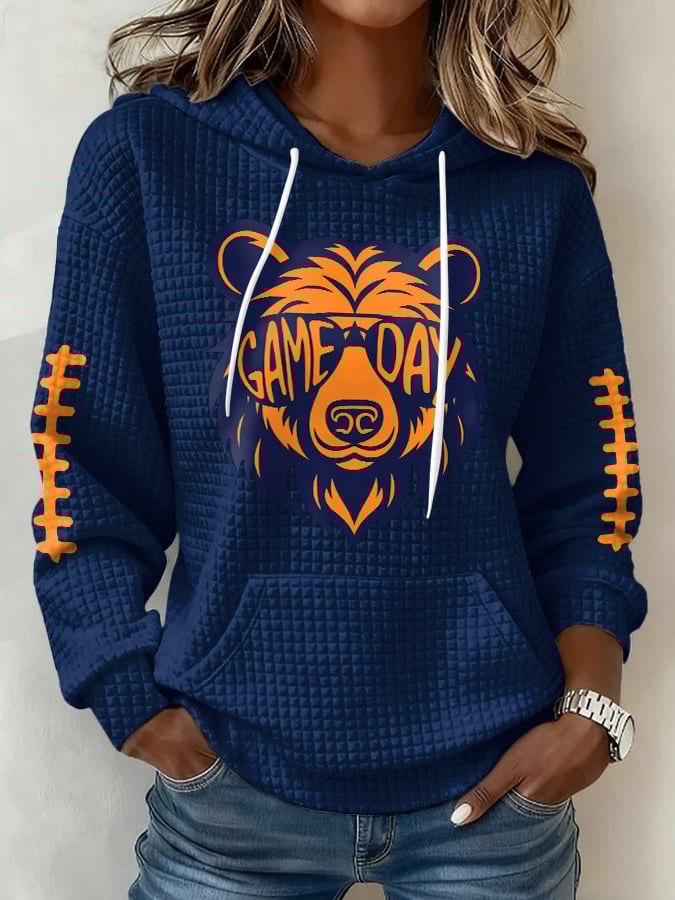 Women's Football Print Plaid Fabric Hooded Sweatshirt