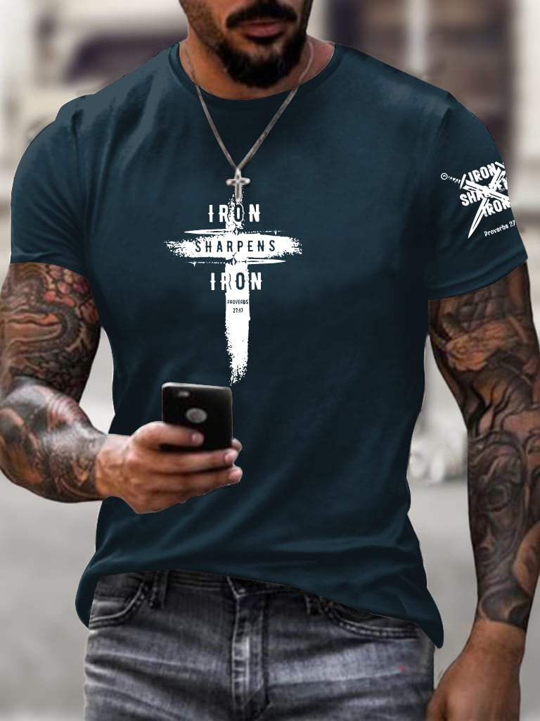 🔥Buy 3 Get 15% Off🔥Men's Iron Sharpens Iron Faith Printed Shirt