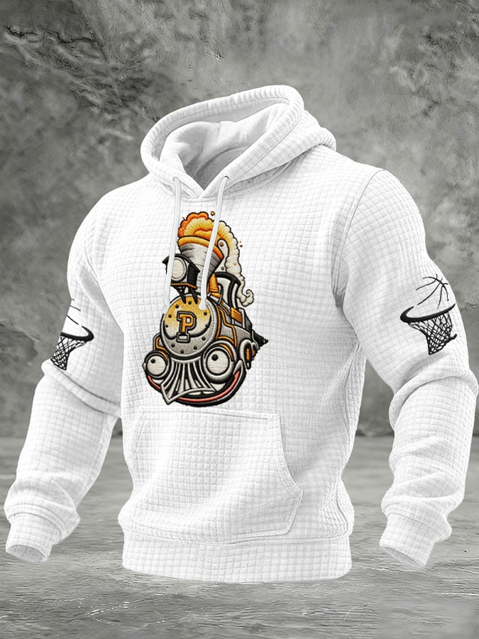 Men's Basketball Print Checkered Fabric Hooded Sweatshirt
