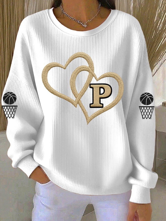 Women's Basketball Print Round Neck Sweatshirt