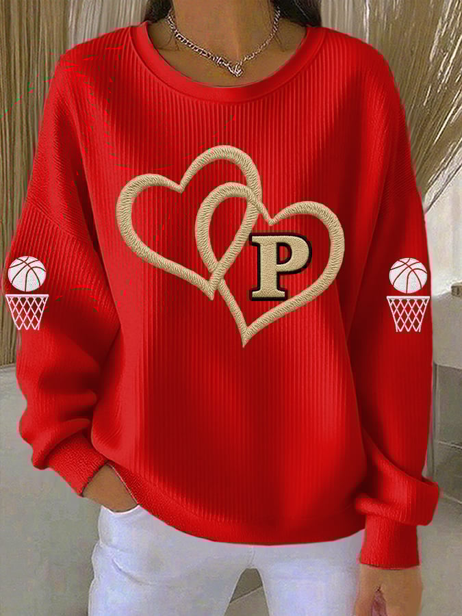 Women's Basketball Print Round Neck Sweatshirt