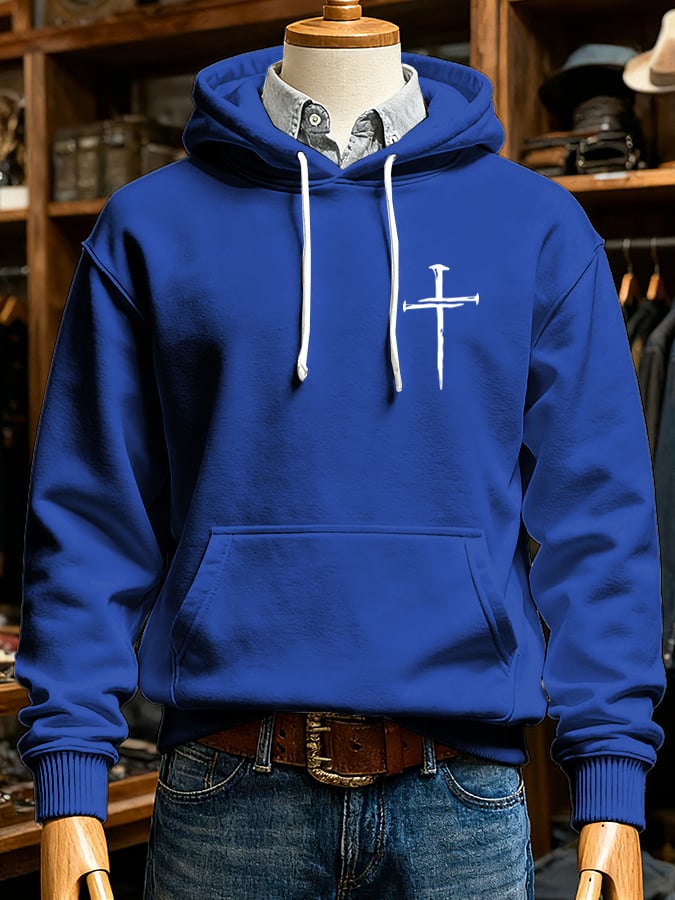🔥Buy 3 Get 15% Off🔥Men's Retro Faith Cross Print Long Sleeve Casual Hooded Sweatshirt