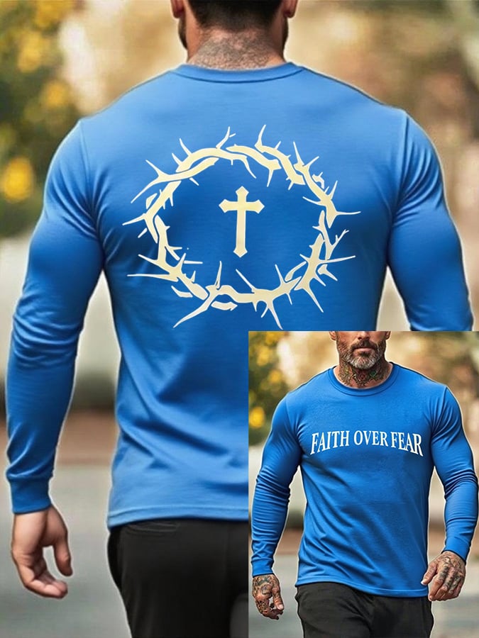 🔥Buy 3 Get 15% Off🔥Men's Faith Over Fear Printed Casual T-Shirt