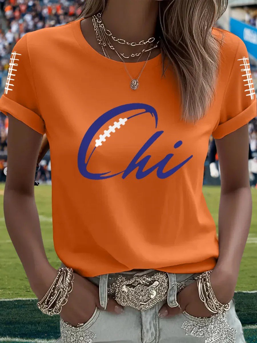 Women's Football Print Crew Neck T-Shirt