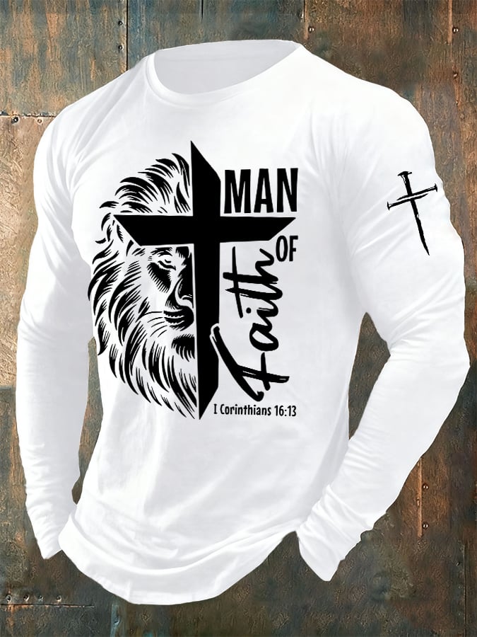 🔥Buy 3 Get 15% Off🔥Men's casual long-sleeved MAN OF Faith printed long-sleeved T-shirt