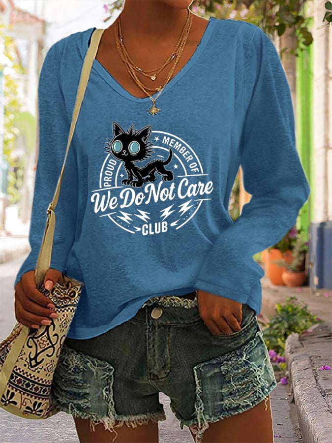 Women's Retro Funny Proud Member Of Club We Do Not Care Menopause Perimenopause Print long-sleeved T-Shirt