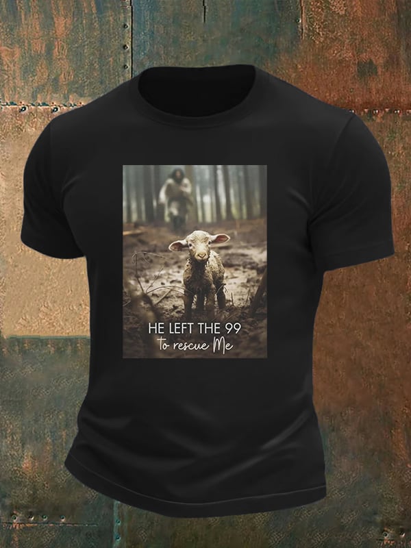 🔥Buy 3 Get 15% Off🔥Men's  He Left the 99 to Rescue Me, Jesus and Lost Sheep, Christian T-shirt