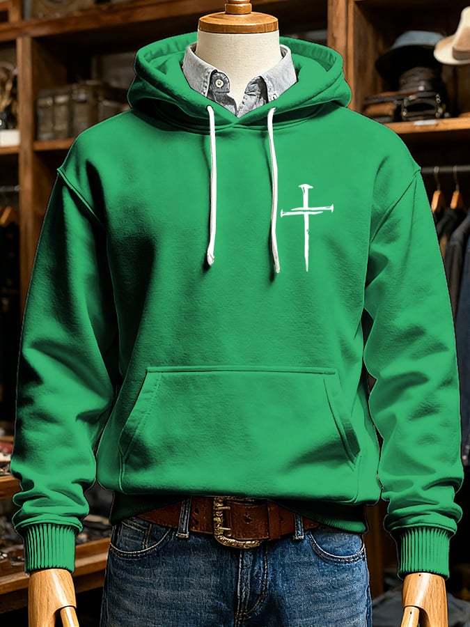 🔥Buy 3 Get 15% Off🔥Men's Retro Faith Cross Print Long Sleeve Casual Hooded Sweatshirt