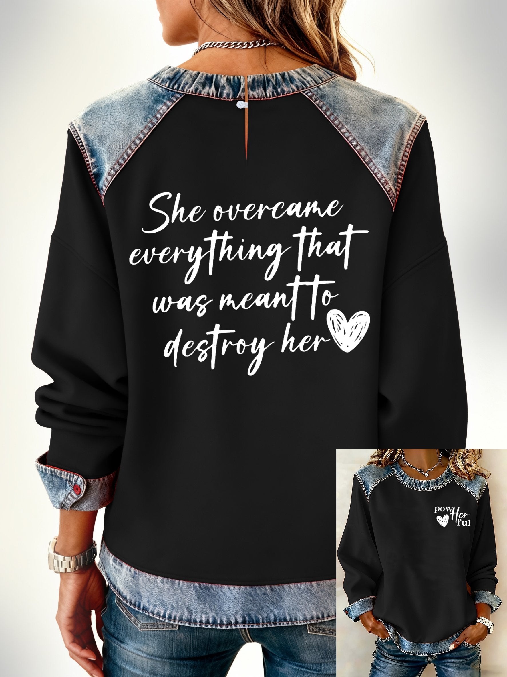 Women's Retro She Overcame Everything That Was Meant To Destroy Her Faith Printed Sweatshirt