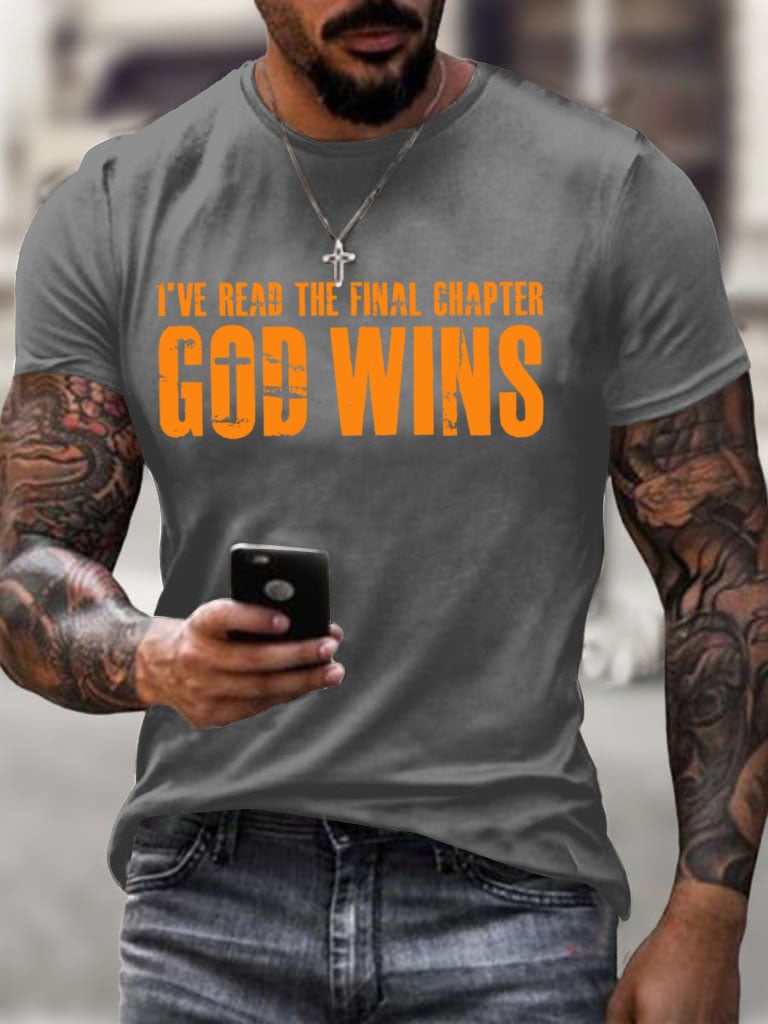 🔥Buy 3 Get 15% Off🔥Men's God Wins I've Read The Final Chapter Print T-Shirt