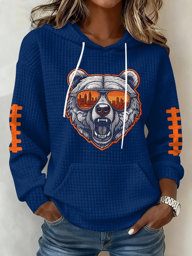 Women's Football Print Plaid Fabric Hooded Sweatshirt