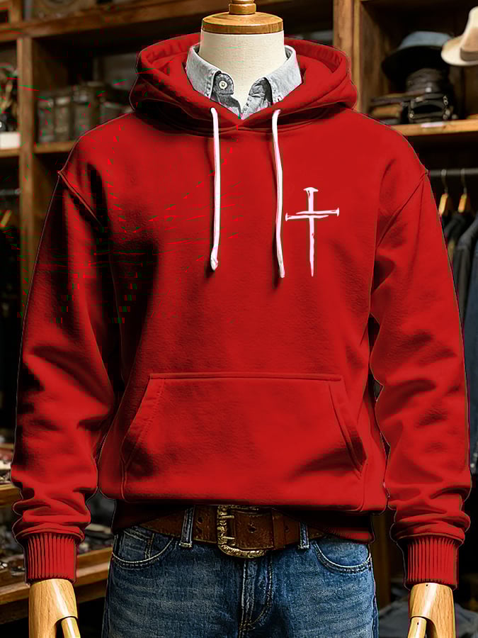 🔥Buy 3 Get 15% Off🔥Men's Retro Faith Cross Print Long Sleeve Casual Hooded Sweatshirt