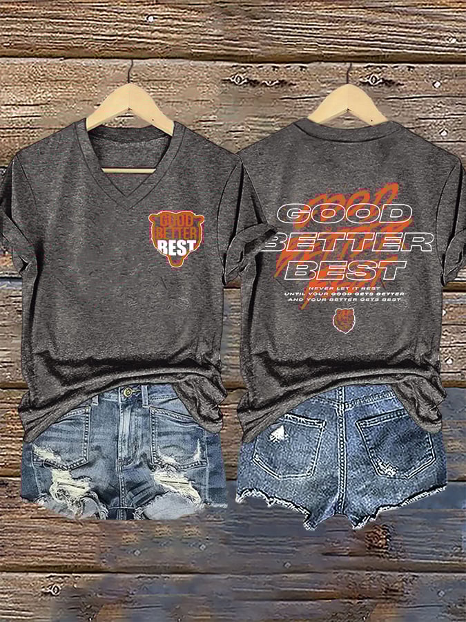 V-Neck Retro Good Better Best Print T-Shirt