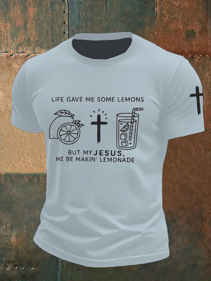🔥Buy 3 Get 15% Off🔥Men's Life Gave Me Some Lemons, But My Jesus Turned Them Into Lemonade Faith Printed Shirt