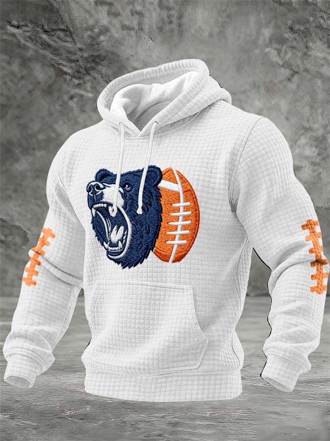 Men's Football Print Checkered Fabric Hooded Sweatshirt