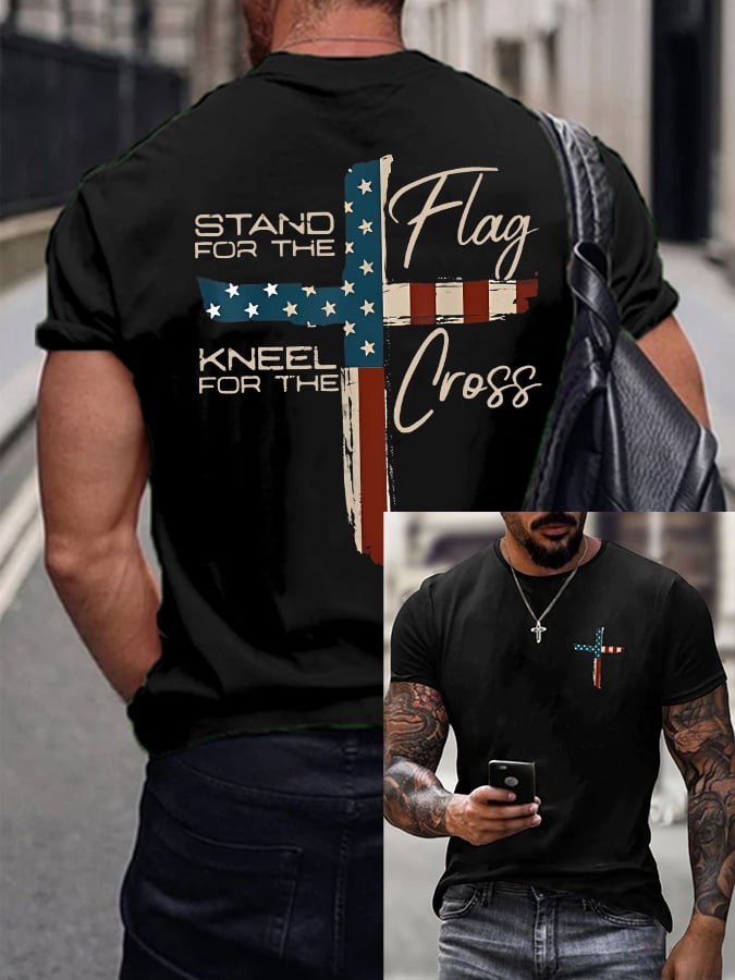 🔥Buy 3 Get 15% Off🔥Men's Stand For The Flag Kneel For The Cross Printed Casual T-Shirt