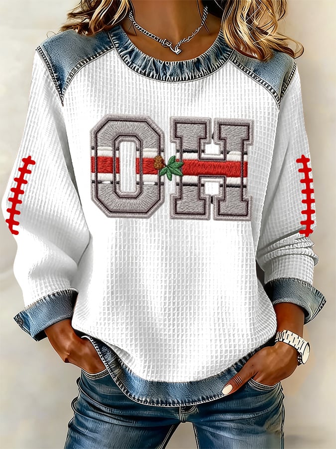 Women's Football Print Long-Sleeve Sweatshirt