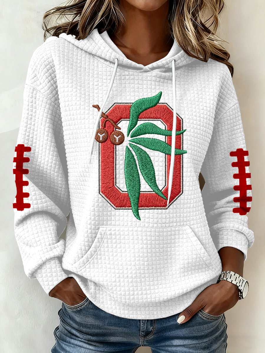 Women's rugby print waffle fabric hoodie