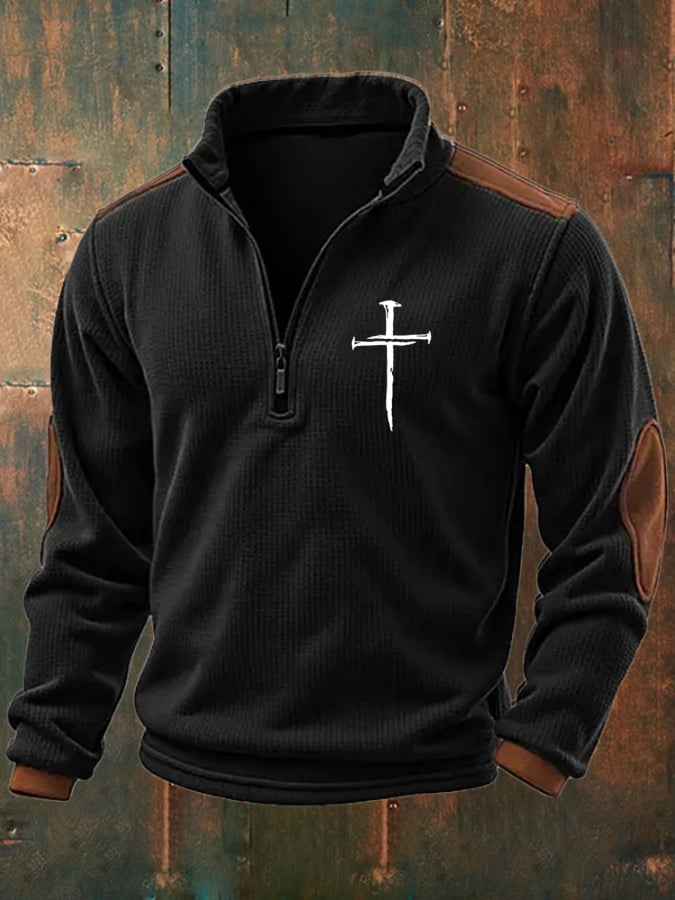 🔥Buy 3 Get 15% Off🔥Men's Classic Faith Cross Print Zipper Stand Collar Sweatshirt