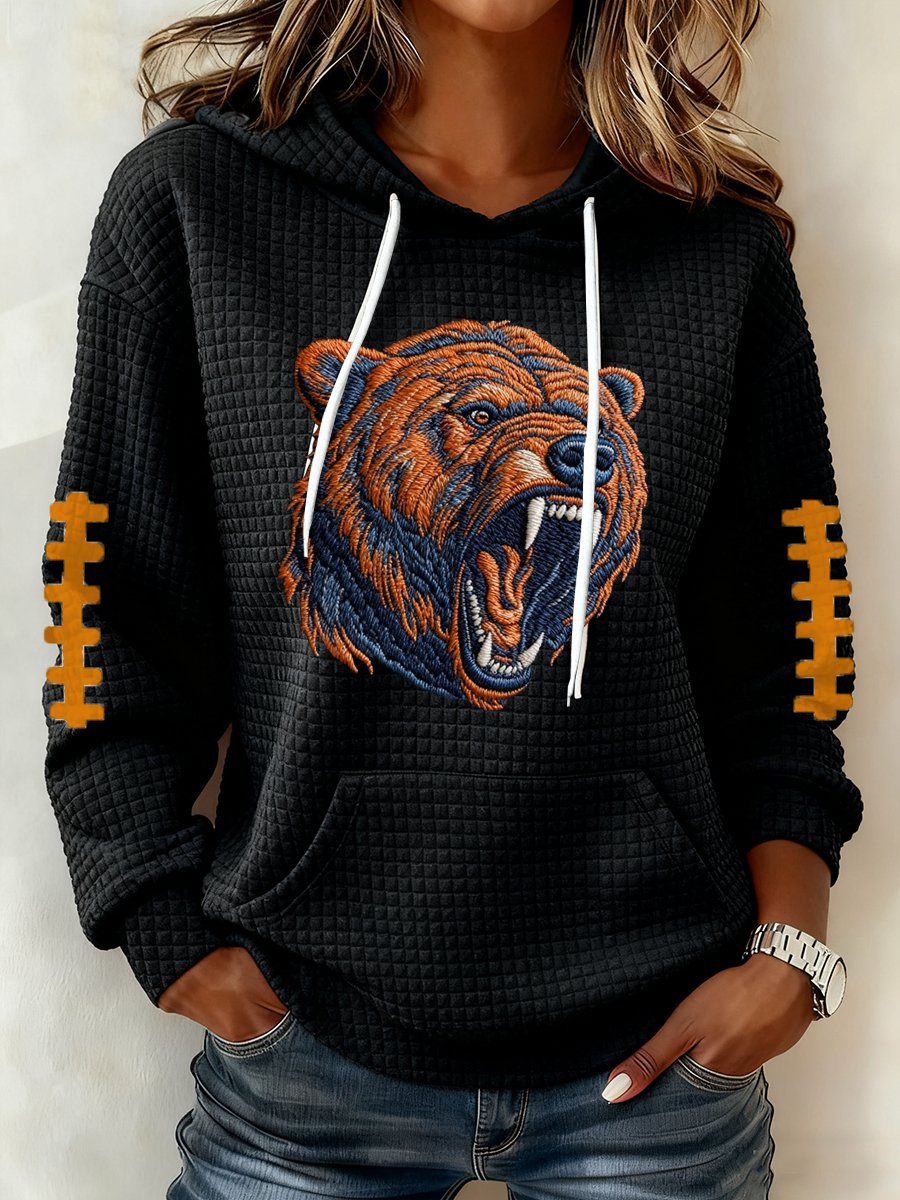 Women's Football Print Waffle Fabric Hooded Sweatshirt