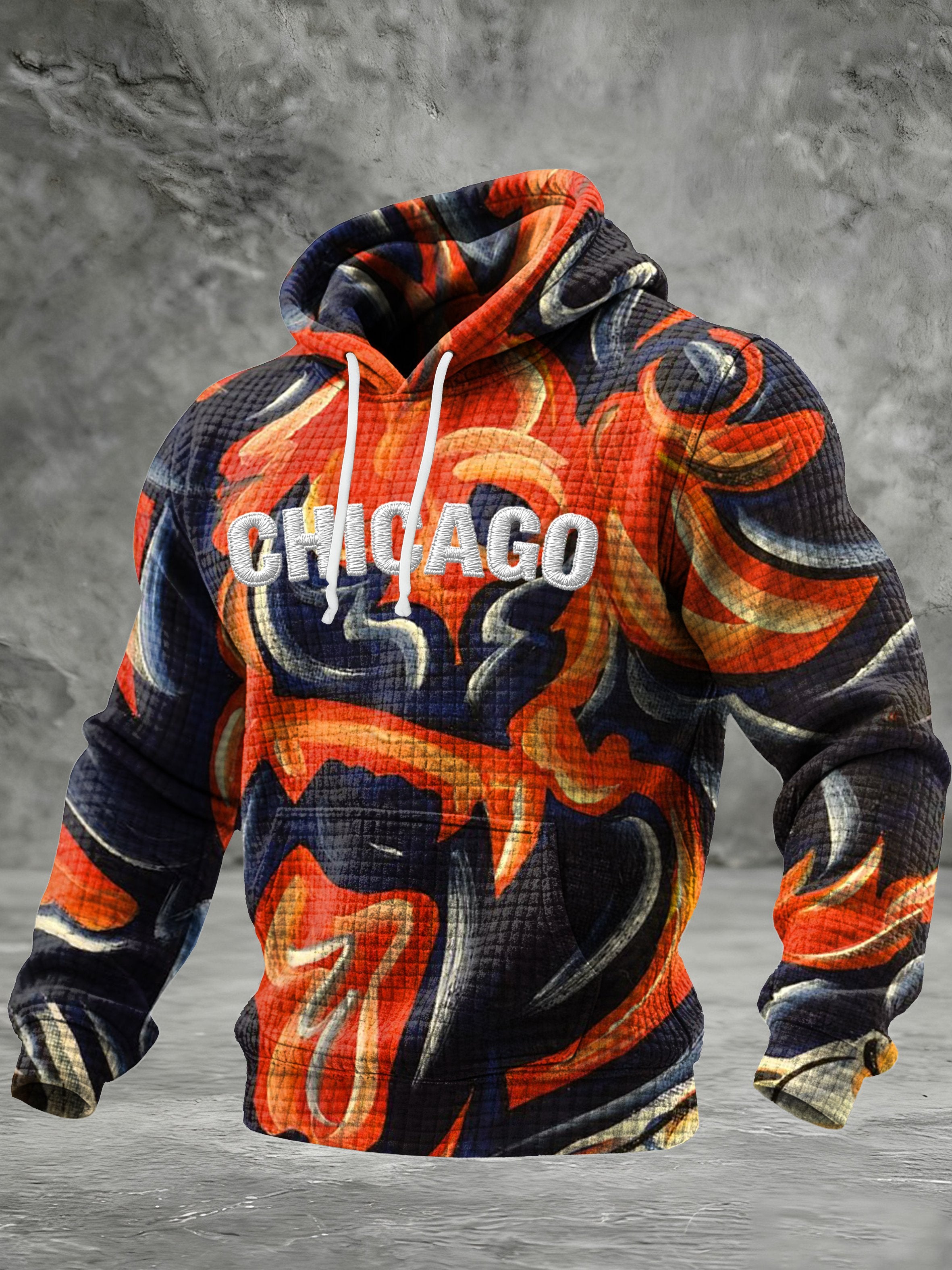 Men's Football Print Checkered Fabric Hooded Sweatshirt