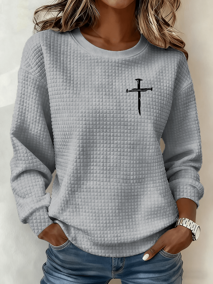 Women's Cross Crew Neck Waffle Sweatshirt