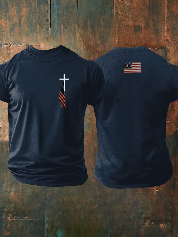 🔥Buy 3 Get 15% Off🔥Men's Faith Cross Flag Print Casual T-shirt