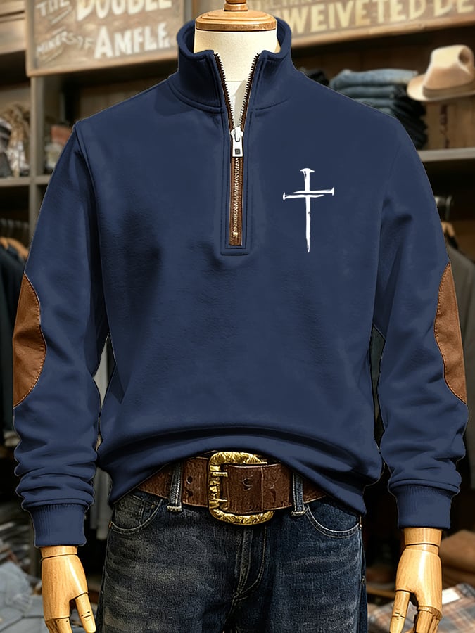 🔥Buy 3 Get 15% Off🔥Men's Vintage Faith Cross Print Casual Zip Sweatshirt
