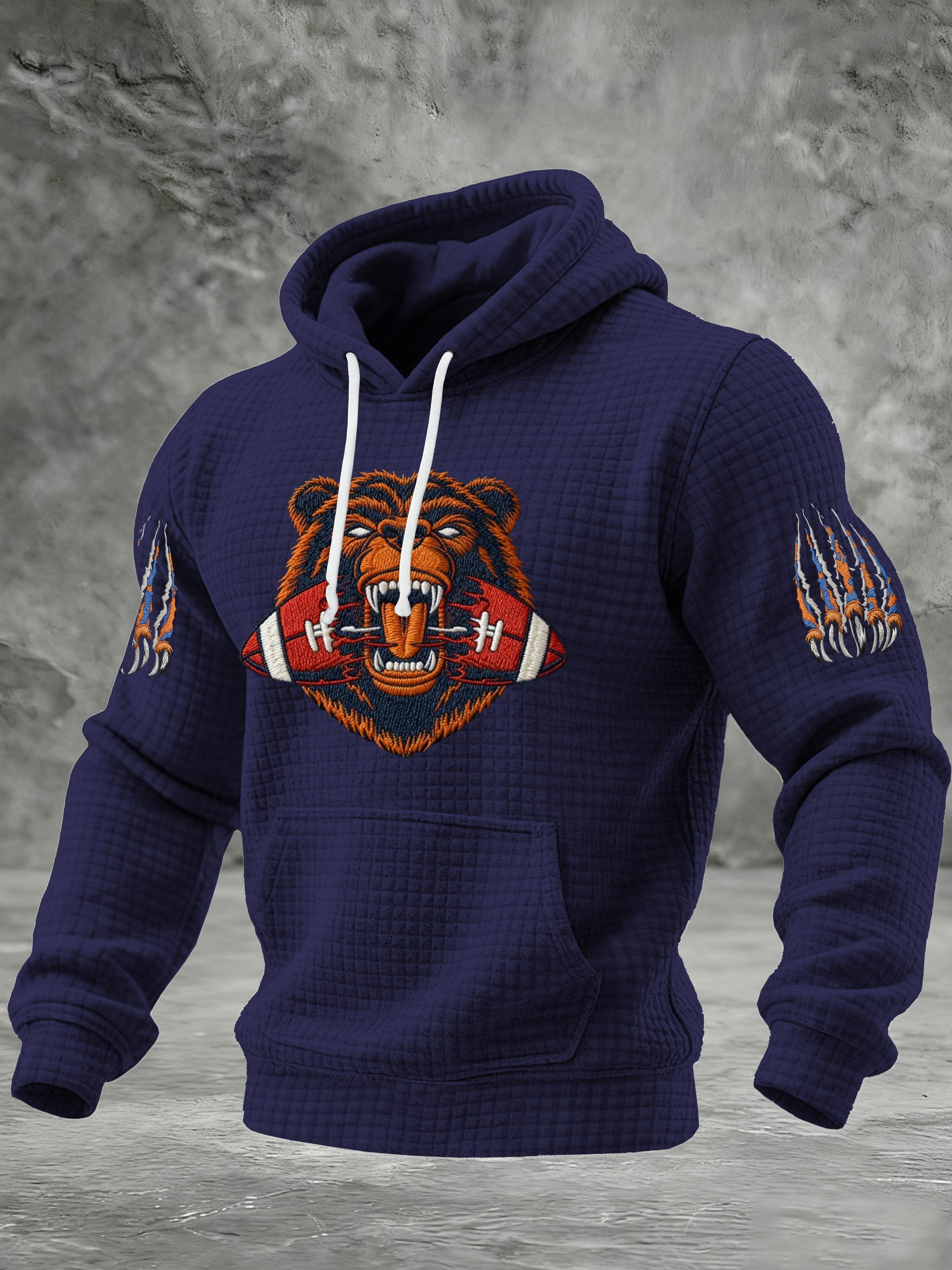 Men's Football Print Checkered Fabric Hooded Sweatshirt