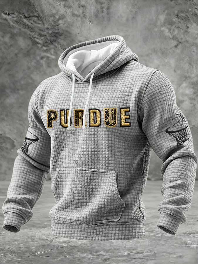 Men's Basketball Print Checkered Fabric Hooded Sweatshirt