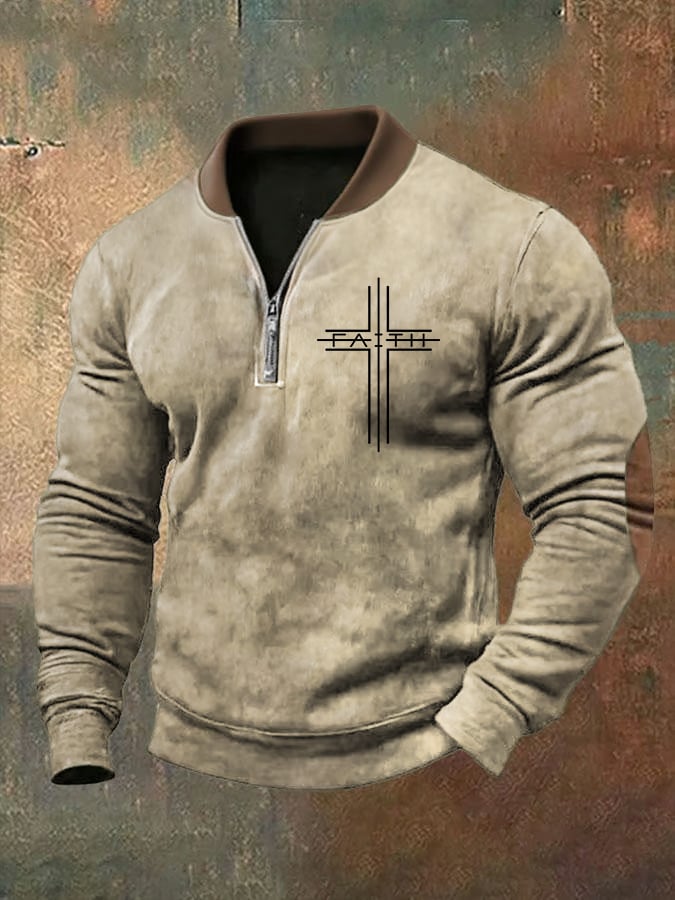 🔥Buy 3 Get 15% Off🔥Men's Faith Cross Print Zipper Neck Casual Sweatshirt
