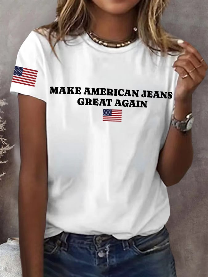 Retro Make American Jeans Great Again Print T-Shirt