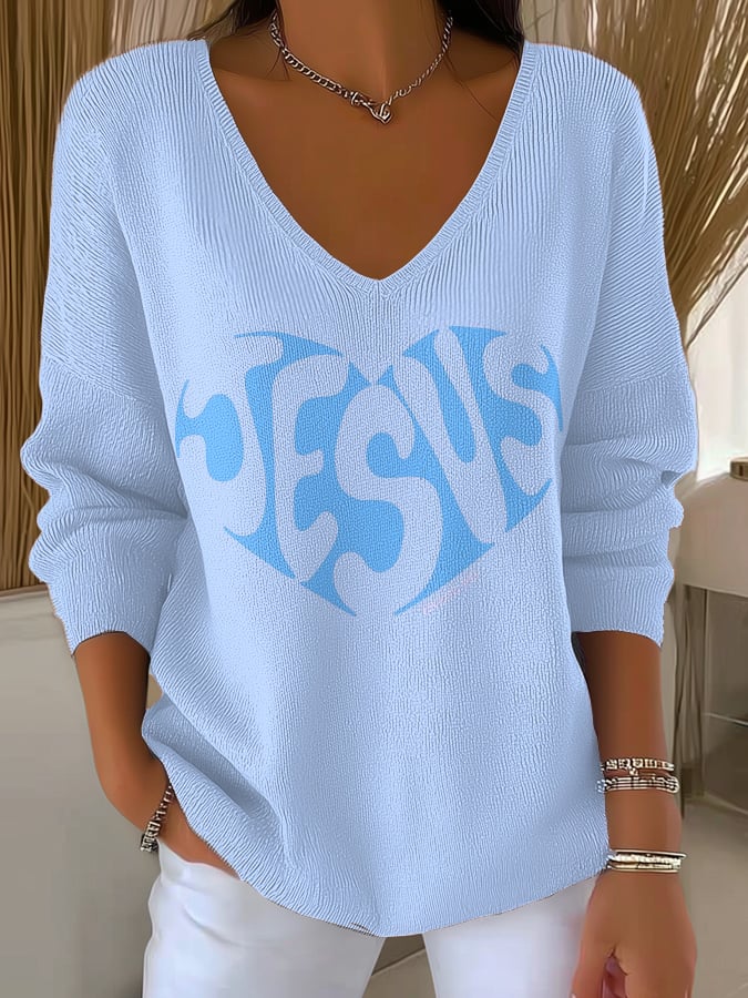Women's casual love Jesus faith textured top