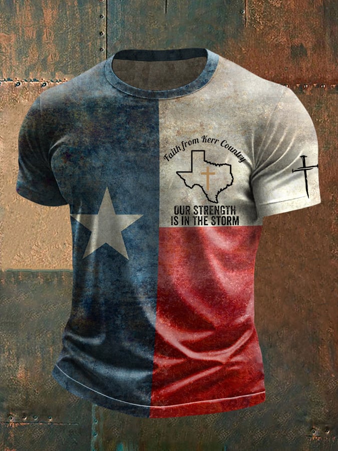🔥Buy 3 Get 15% Off🔥Men's Retro Faith From Kerr Country Our Strength Is In The Storm Print Short Sleeve Tee