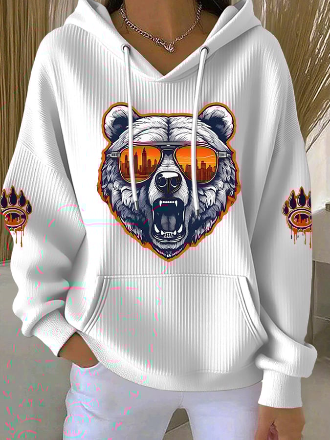 Women's Football Print Long Sleeve Hooded Sweatshirt