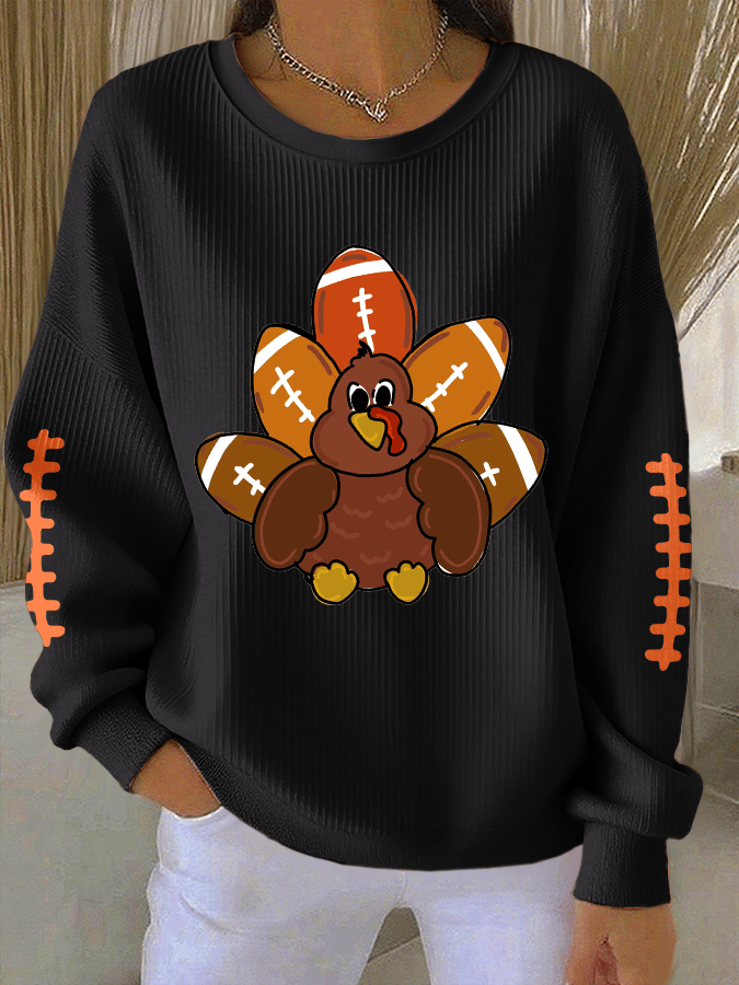 Women's Football Print Knitted Crew Neck Long Sleeve Top