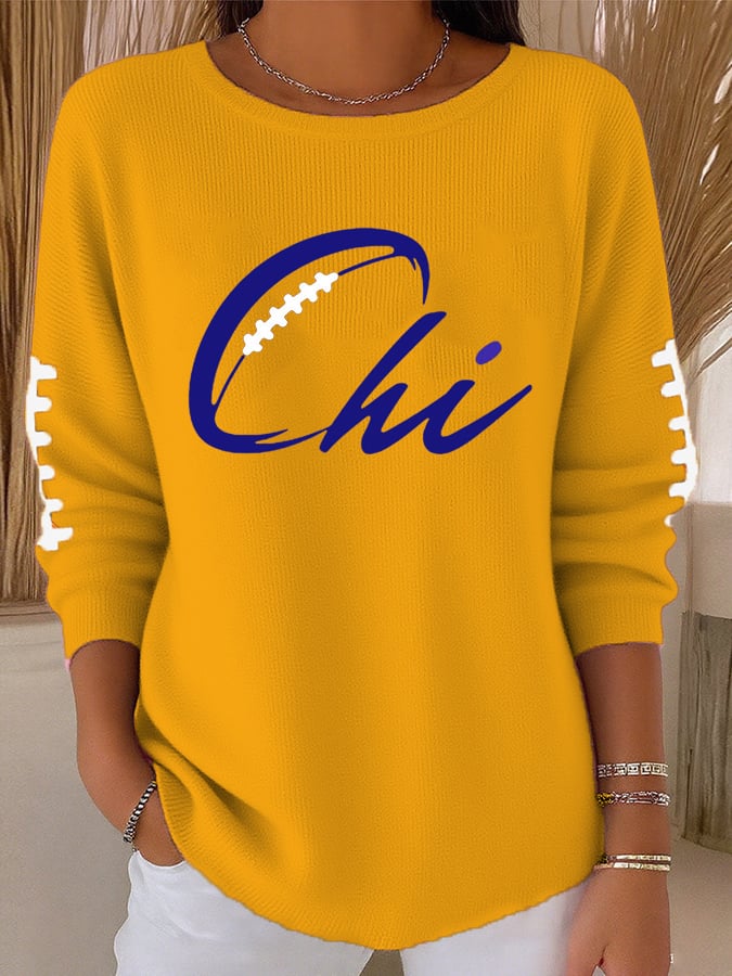 Women's casual rugby print long-sleeved pit stripe T-shirt